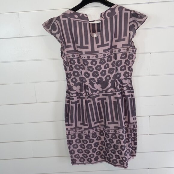 April May Silk Cotton Dress-Size Small, Unique Print,Keyhole Back, Ruffle,Pocket - Picture 5 of 8